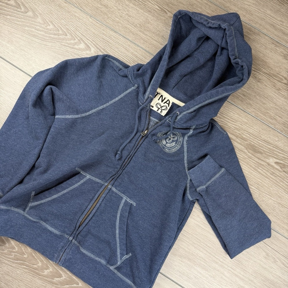 TNA Women's Full Zip‎ Hooded Logo Sweatshirt Blue Size Small
